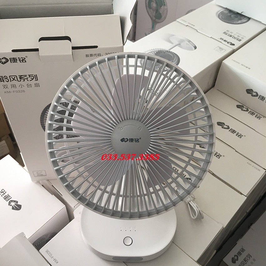 Quạt sạc tích điện, quạt mini sạc điện KM - F 0326 màu trắng siêu bền