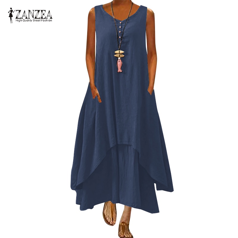 Zanzea Đầm không tay Phong Cách Vintage Xinh Xắn