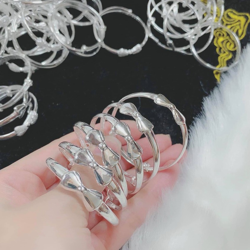 Lắc tay nơ Bạc S99 miễn phí khắc chữ  - Lắc tay trẻ em Bạc S99 khắc tên theo ý muốn  - Vàng Bạc Khải Khải
