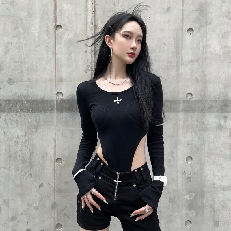 smfk infinite deconstruction jumpsuit black tight top slim sexy T-shirt sports style short 2022 | BigBuy360 - bigbuy360.vn