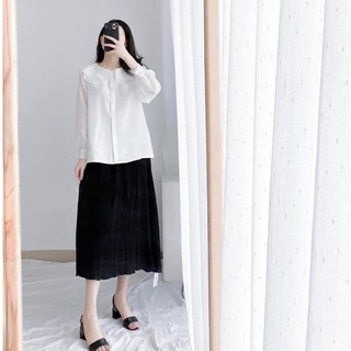 Áo sơ mi cổ bèo voan tơ lụa tiểu thư