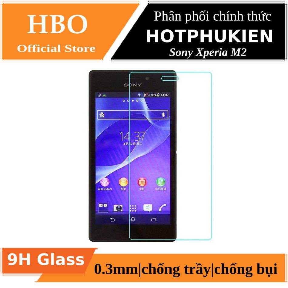 Miếng dán kính cường lực cho Sony Xperia M2 hiệu HBO (Cứng 9H, mỏng 0.3mm, chống vân tay) - Hàng chính hãng