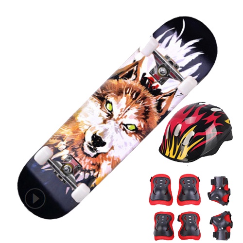 Bộ Ván Trượt Cỡ Lớn Skateboard Mặt Nhám Bánh Cao Su Dài 80cm + Kèm Bộ Bảo Hộ