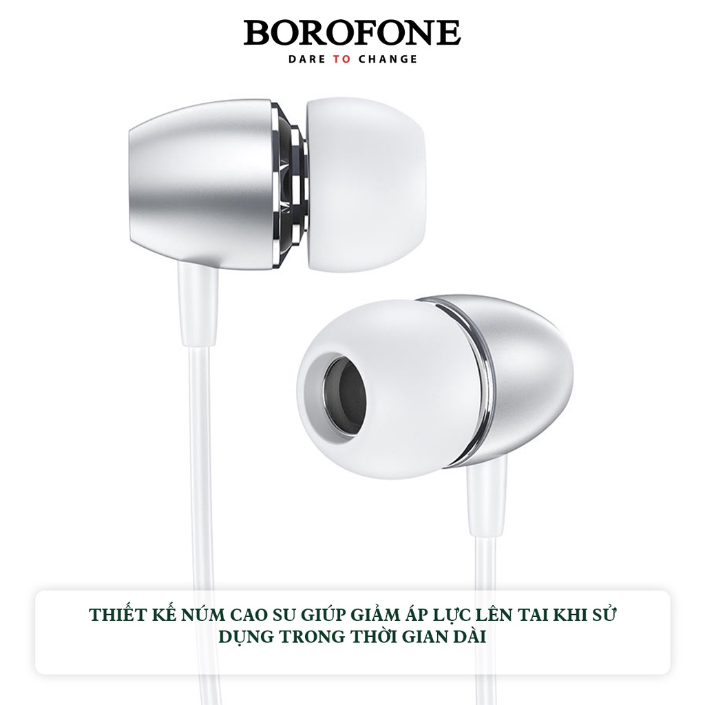 Tai nghe nhét tai có dây Borofone Bm57, jack cắm 3.5 với điện thoại ai phôn, sam sung, oppo, thiết kế míc đàm thoại.....