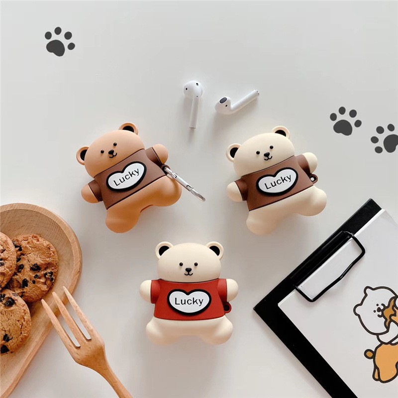 Vỏ Bảo Vệ Hộp Sạc Tai Nghe Airpods 2 1 Bằng Silicon Hình Gấu Bông Teddy Dễ Thương