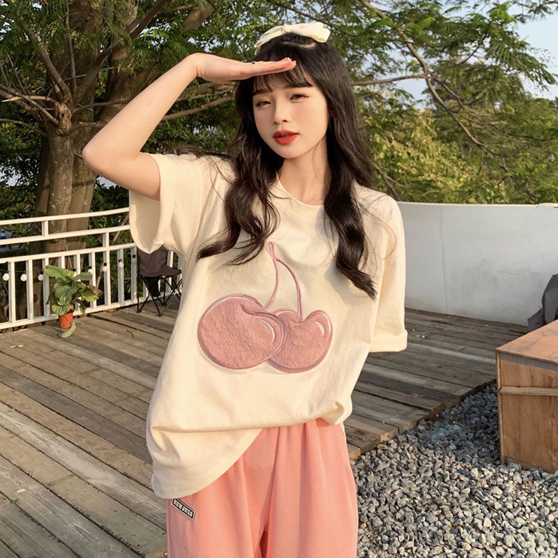 Áo thun tay ngắn dáng rộng thêu họa tiết phong cách Hàn Quốc thời trang mùa hè cho nữ JL-TX-128
