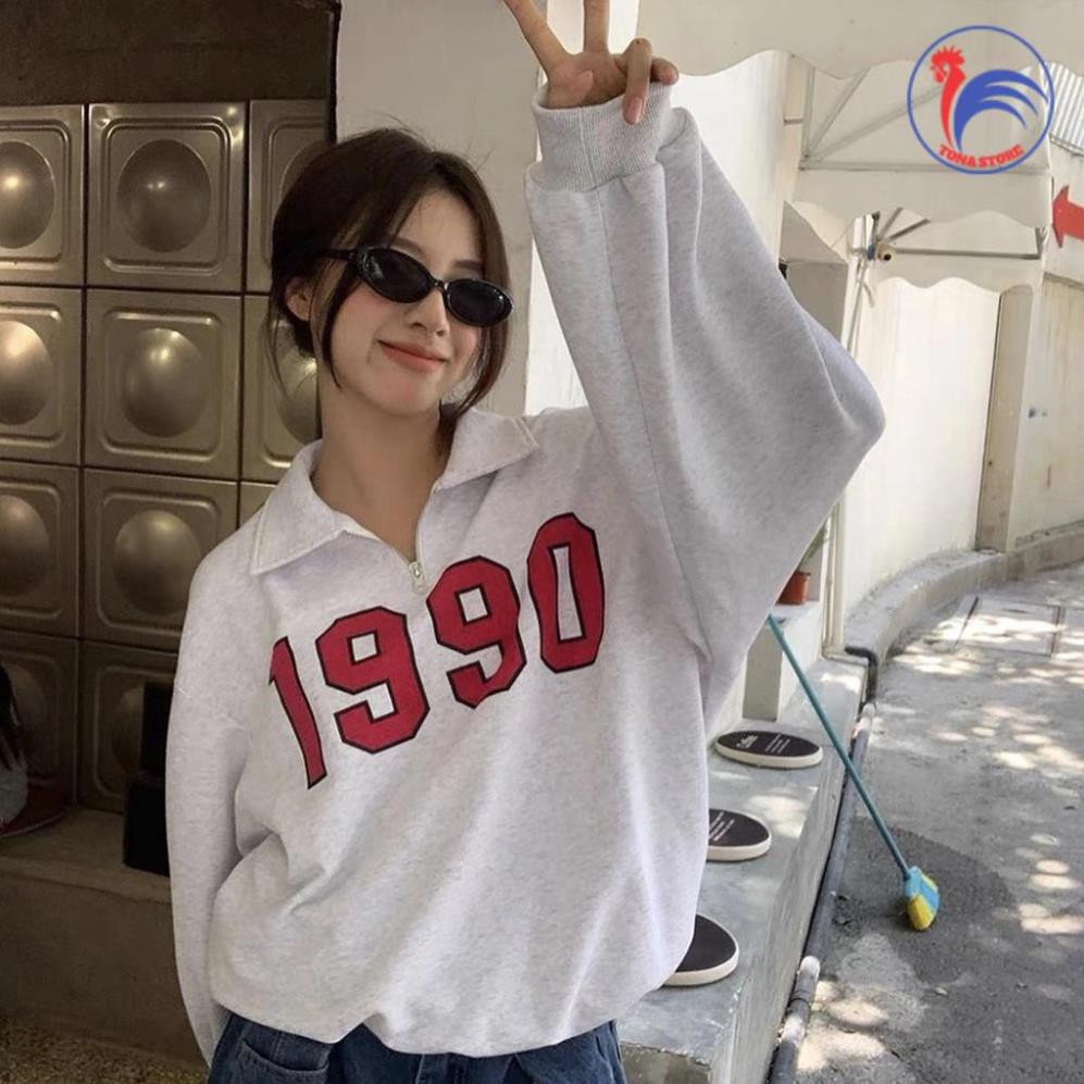 Áo sweater polo dài tay unisex dưới 80kg chất thun tonastore - Áo polo dài tay phối khóa cổ 1990 | BigBuy360 - bigbuy360.vn