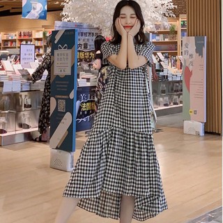 Đầm váy freesize caro đuôi cá lệch tà