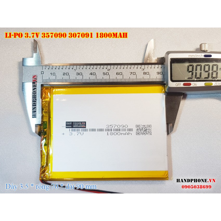 Pin Li-Po 3.7V 1800mAh 357090 307091 307090 (Lithium Polymer) cho điện thoại, loa Bluetooth, định vị GPS, máy tính bảng