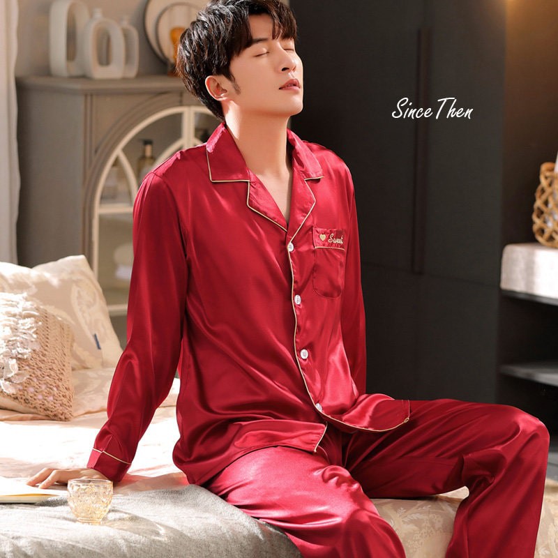 Đồ ngủ đôi nam nữ dài tay phối ren sang chảnh màu đỏ, hàng có sẵn - Since Then | BigBuy360 - bigbuy360.vn