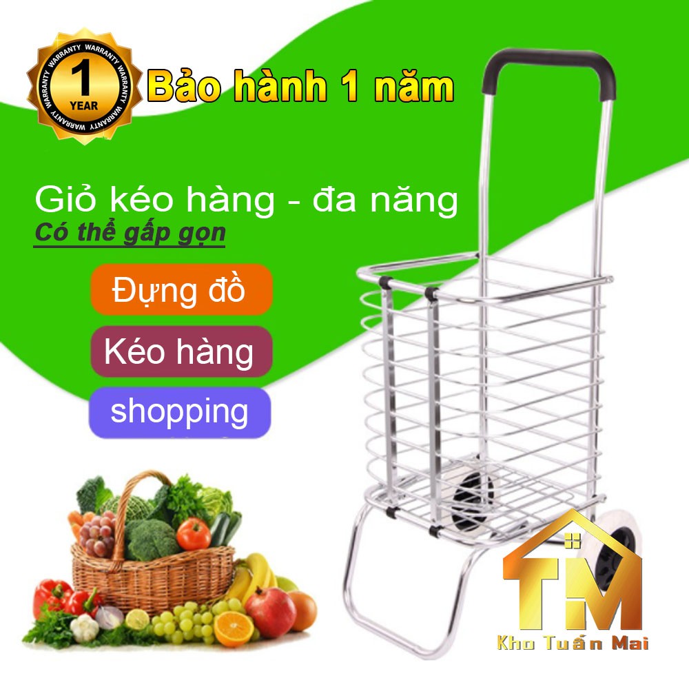 XE KÉO 💎SALE💎 ĐI CHỢ ĐI SIÊU THỊ , DÃ NGOẠI GẤP GỌN CHẤT LIỆU INOX 201 CHỐNG RỈ HÀNG NHẬP KHẨU CAO CẤP
