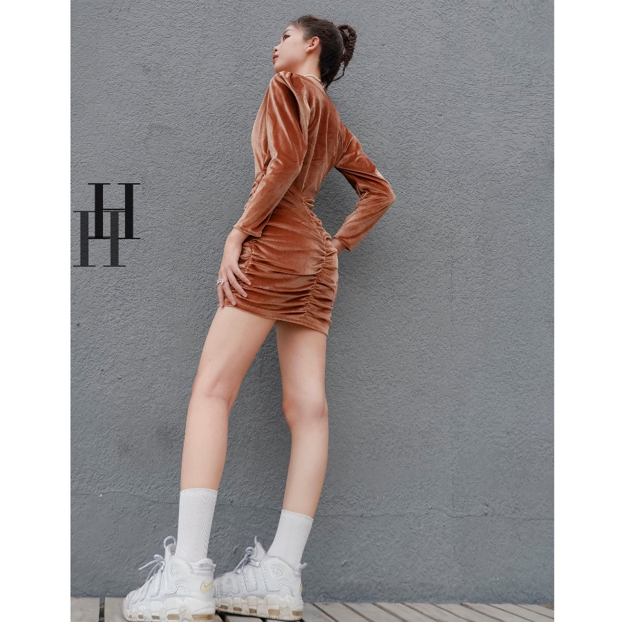 Đầm nhung dún tay dài HDT252 Hỉn Hỉn Store