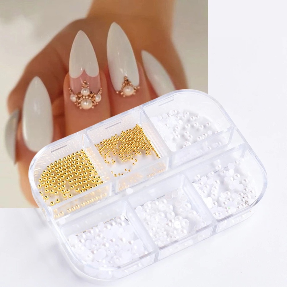 Hộp phụ kiện trang trí móng tay hình bán nguyệt 6 ngăn tiện dụng