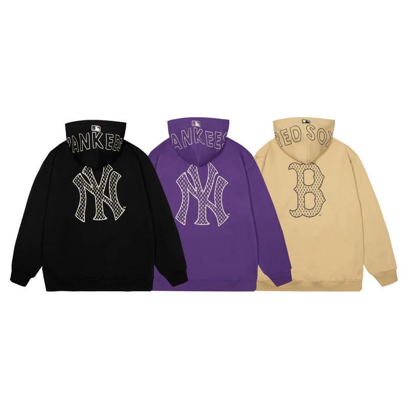 [LikeAuth] Áo Hoodie N.Y M.L.B big logo, Hoodie NY hàng nỉ bông, 3 màu đen, tím, Kem BapeVN