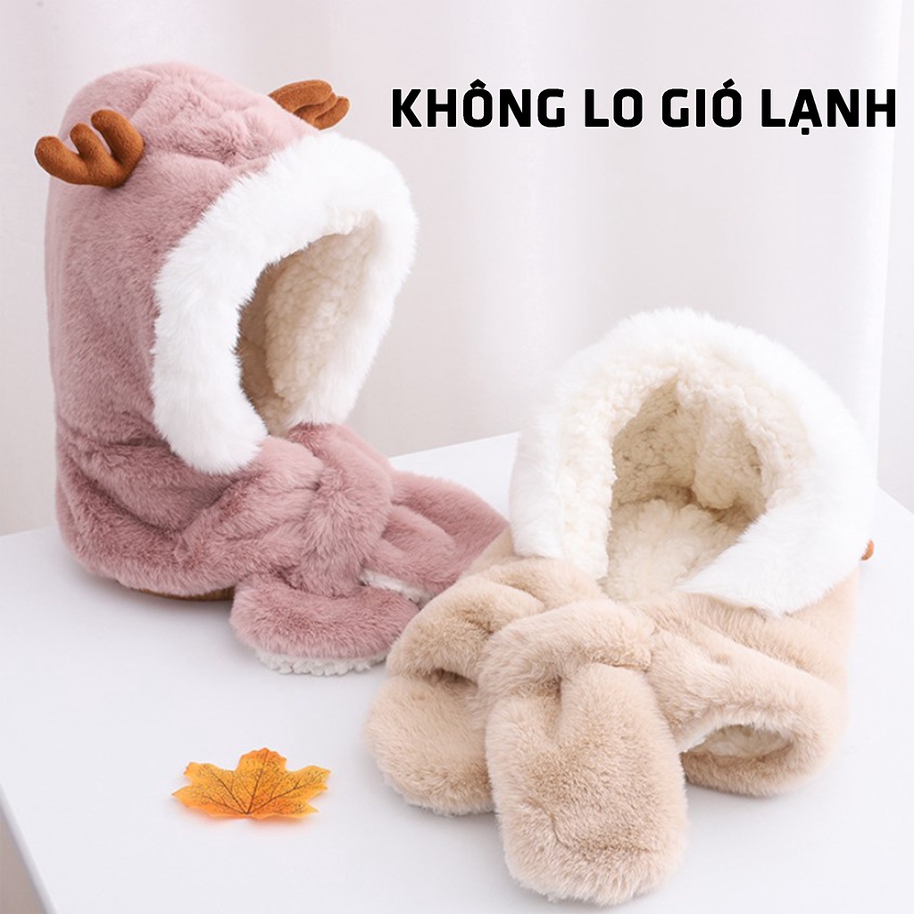 Mũ Len Kèm Khăn Quàng Cho Bé Gái Nón Len Tuần Lộc Mũ Lông Cừu Hàn Quốc Xinh Và Ấm Cho Trẻ Em 1-11 Tuổi Tuổi