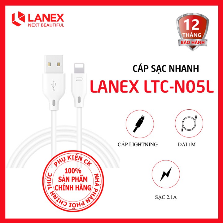 Cáp sạc nhanhLANEX LTC-N05L Lightning 2.1A dài 1m-Dành cho điện thoại Apple
