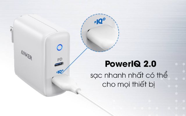 Củ sạc nhanh Anker powerport 2+ PD 33W a2626 Type C + USB cho iphone 8 X 11 12 và samsung