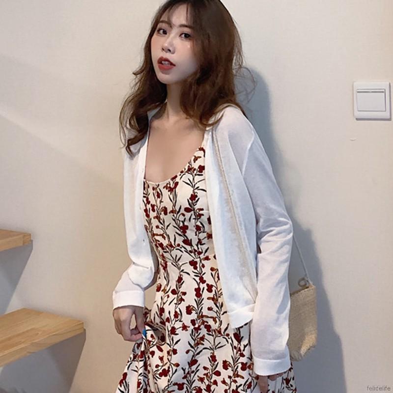 Áo Khoác Cardigan Dài Tay Cổ Chữ V Phối Nút Xinh Xắn Dành Cho Nữ