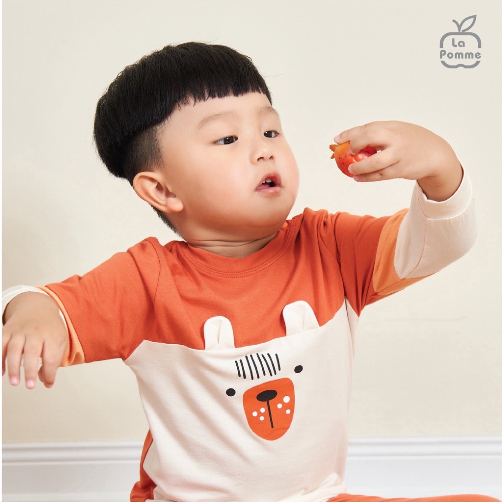 Bộ dài tay La Pomme phối màu mặt gấu hãng La Pomme (13058)