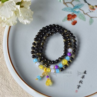 Vòng tay chuỗi hạt đá obsidian tự nhiên nhiều vòng cho nam và nữ