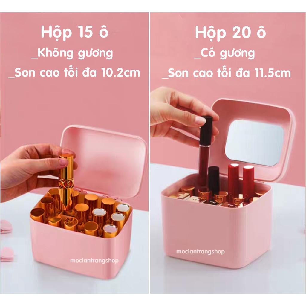 Hộp đựng son môi 15 ô 20 ô để bàn có gương, hộp son mini chia nhiều ngăn linh hoạt