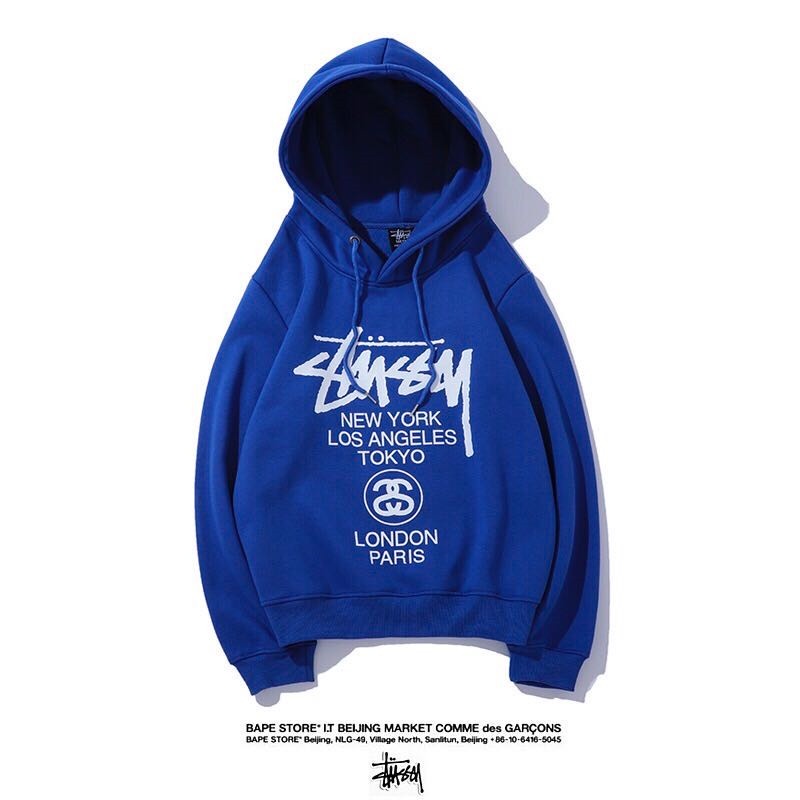 Áo Hoodie Cotton Hai Mặt In Chữ STUSSY Thời Trang Đường Phố Unisex