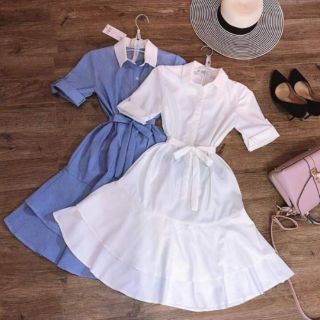 Váy sơ mi cổ đức phối bèo