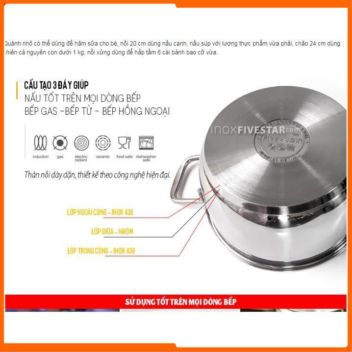 [Siêu Rẻ] Bộ nồi Fivestar 5 chiếc 3 đáy-nắp Inox