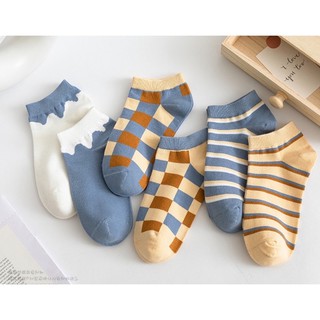 Set 6 đôi tất cổ ngắn kẻ caro