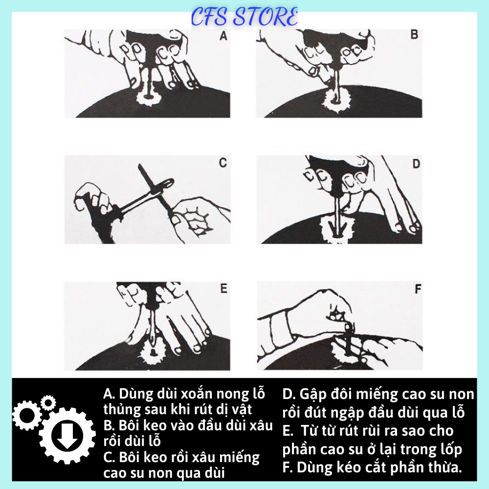 Bộ vá xe không săm ô tô xe máy, dụng cụ vá vỏ không ruột