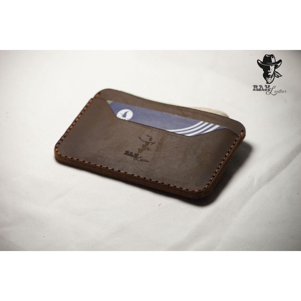 Ví nam Card Mini Da Bò RAM Leather Màu Nâu Đất Dáng Ngang