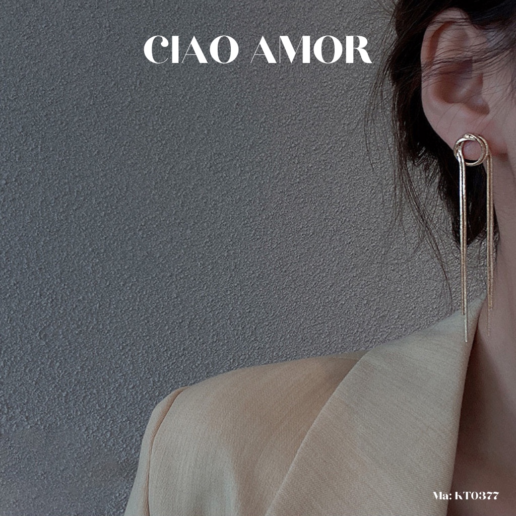 Khuyên tai nữ, Bông tai nữ bạc 925 dài dây quấn tròn Trang sức Ciao Amor - KT0377