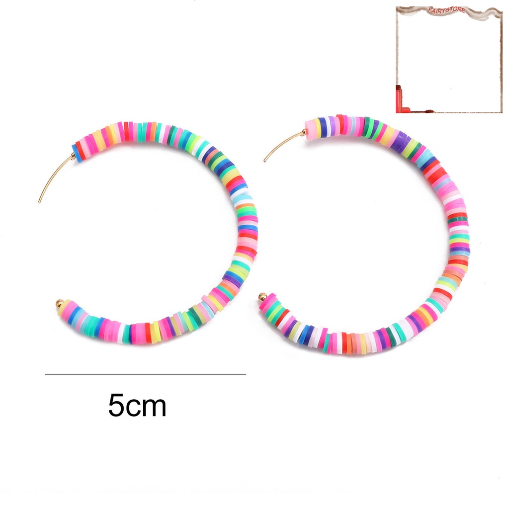 1 Cặp Bông Tai Tròn Bằng Đất Sét Polymer Màu Sắc Cầu Vồng Phong Cách Bohemian Dành Cho Nữ