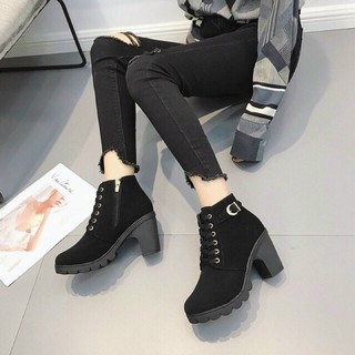 Bốt nữ cổ ngắn đế cao 7cm chất nhung