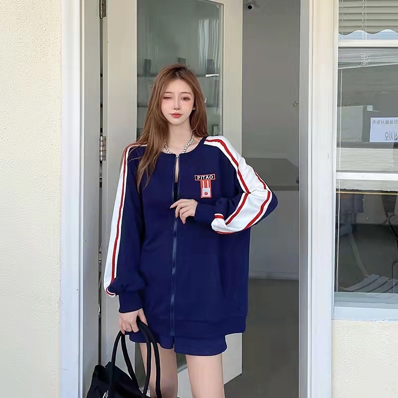 Set Áo Khoác Bóng Chày Form Rộng Và Quần Short Thời Trang Mùa Thu