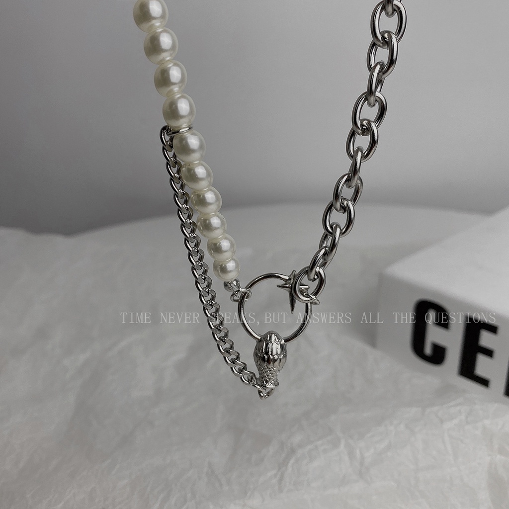 Vòng Cổ Mặt Hình Đầu Rắn / Ngôi Sao Đính Ngọc Trai Phong Cách Hàn Quốc 19A1243