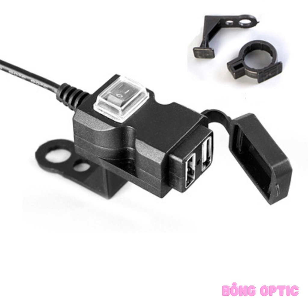 [HCM] Sac dien thoai xe may Sạc Điện Thoại Trên moto Xe Máy 2 cổng nhỏ gọn (Đen)