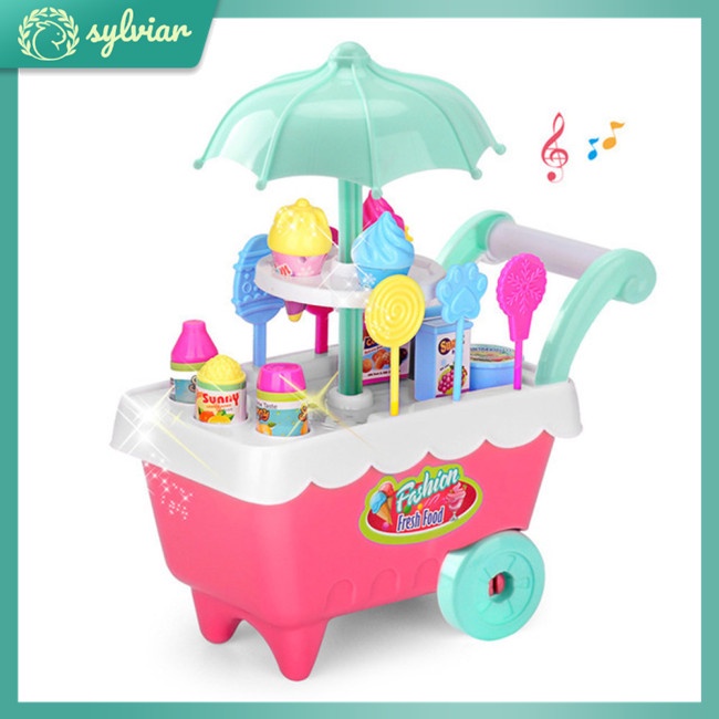 Đồ Chơi Xe Đẩy Bán Kem/ Rau Củ/ Kẹo/ Trái Cây Mini Có Nhạc Và Đèn Độc Đáo Vui Nhộn Cho Bé