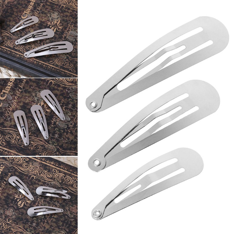 Set 50 kẹp tóc màu bạc có thể đính nơ DIY 32/45/55mm tùy chọn