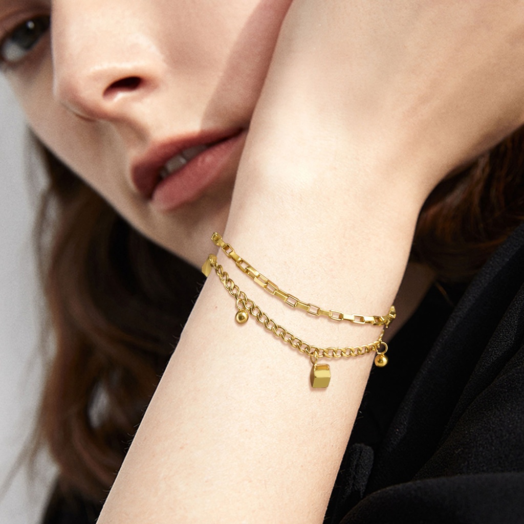 Vnox Vòng Đeo Tay Dây Xích Đôi Mạ Vàng Dành Cho Nữ