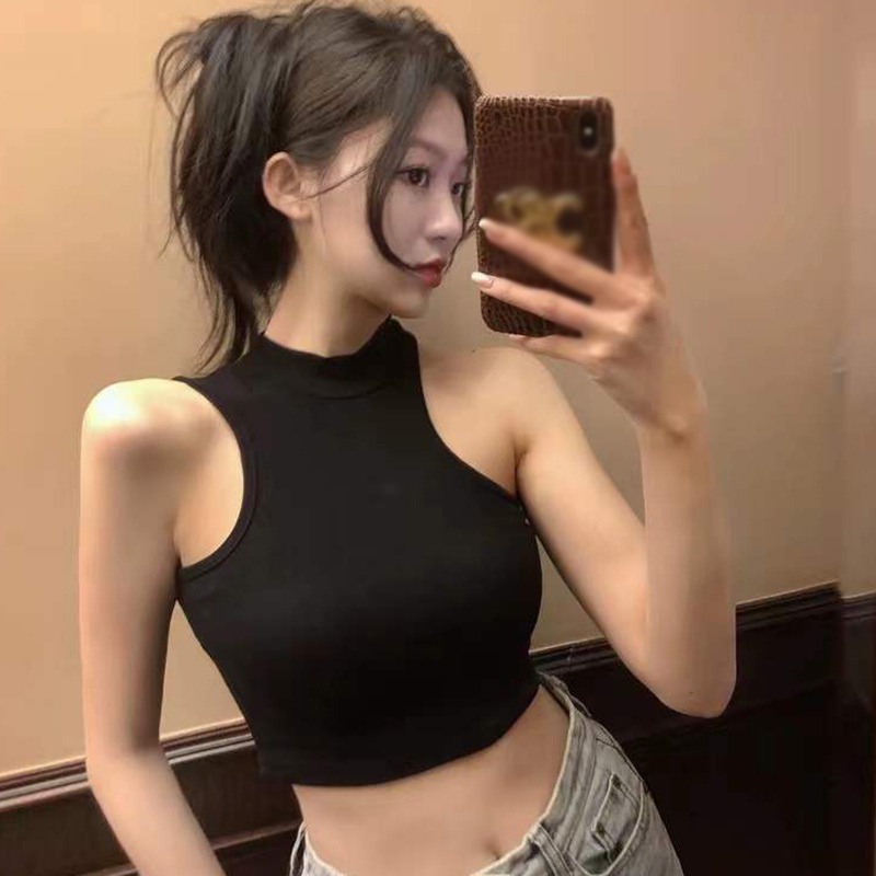 Áo Croptop Không Tay Màu Sắc Trơn Thiết Kế Nhẹ Nhàng Dành Cho Nữ