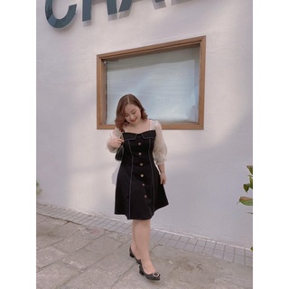 BIGSIZE Váy trần chỉ phối tay lụa ánh trai