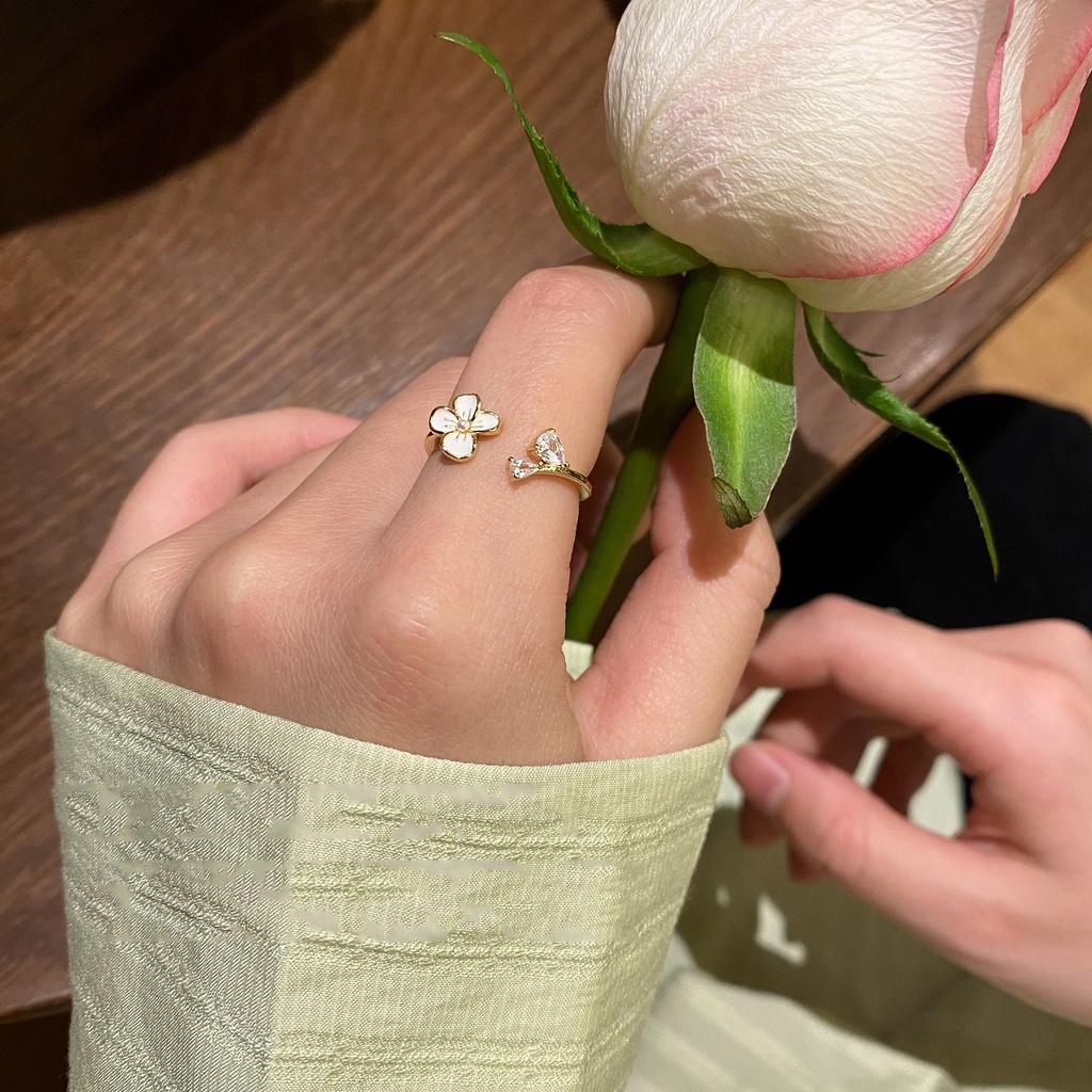 Nhẫn Hở Hình Hoa/Ngôi Sao Đính Đá/Ngọc Trai Giả Đơn Giản