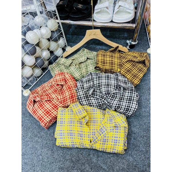 ÁO SƠMI/SƠMI KẺ CARO DÁNG RỘNG VẠT ĐUÔI TÔM NHIỀU MÀU KẺ