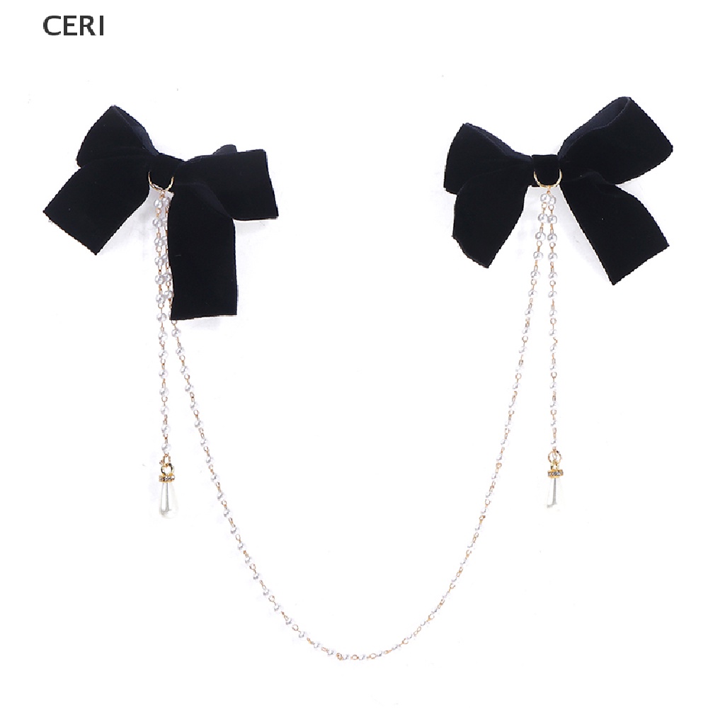 Kẹp Tóc Hình Nơ Bằng Nhung Phối Chuỗi Hạt Ngọc Trai Thời Trang Cho Nữ