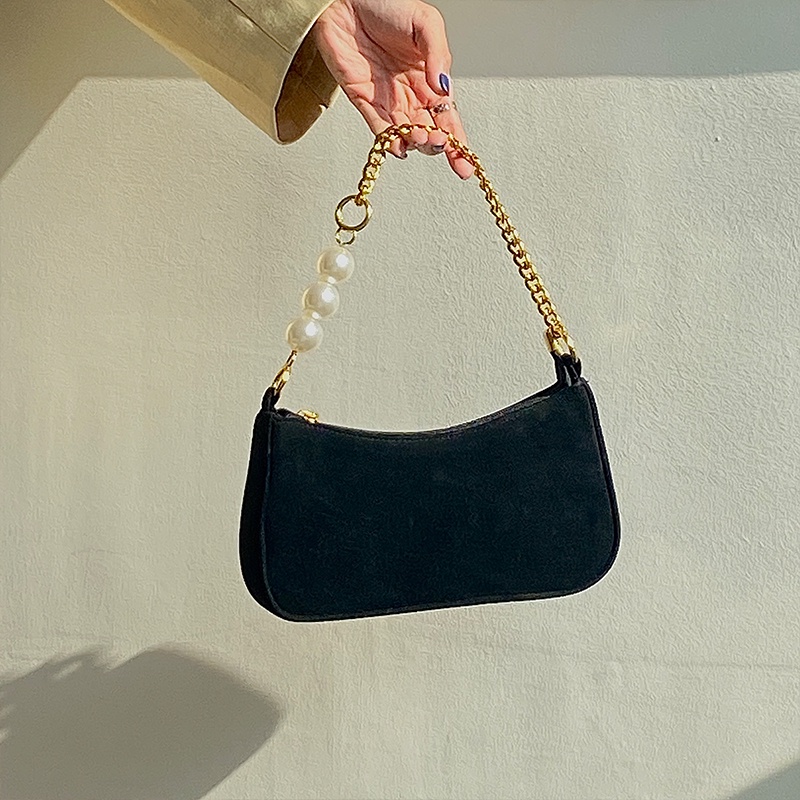 Túi Đeo Chéo Da Lộn Đính Ngọc Trai Phong Cách Hàn Quốc Cổ Điển Thời Trang Cho Nữ