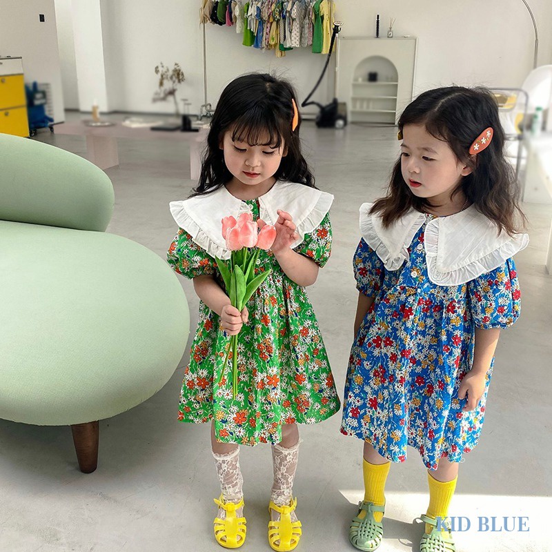 Đầm Tay Phồng Cổ Bèo In Họa Tiết Hoa Phong Cách Hàn Quốc Xinh Xắn Dành Cho Nữ