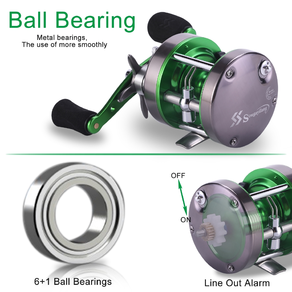 Sougayilang 6+1BB Trolling Fishing Reel Right/Left Hand Round Fishing Reel Coil Saltwater Trolling Carp Reel 5.3:1