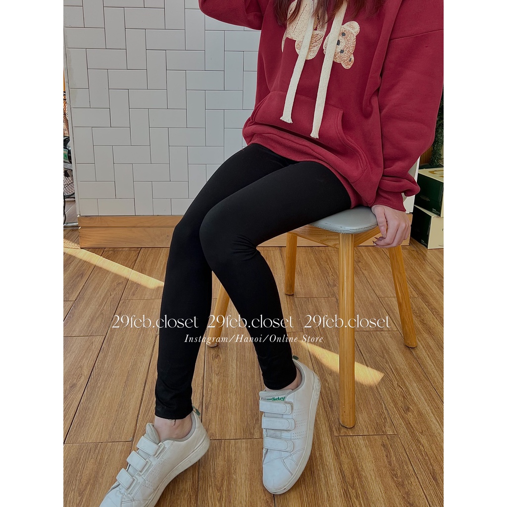 [Ảnh thật/Video] Quần legging đen cạp cao chất dày gen bụng kèm túi giấy Mu ji - Q2 - 29feb.closet