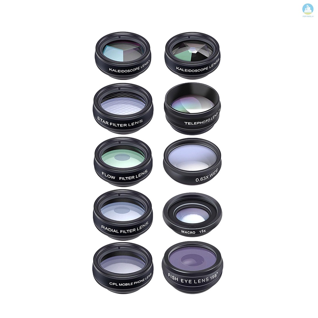 Mới Bộ Ống Kính Máy Ảnh Apexel 10 Trong 1 Góc Rộng 0.63x Wide Angle + 15x Macro + 198 + 2 Ống Kính Phóng To 6 + Cpl + Bộ Lọc Cho Điện Thoại Iphone